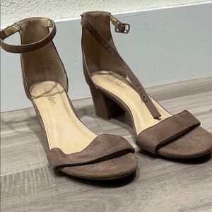 Brown Ankle Strap Block Heel Sandals